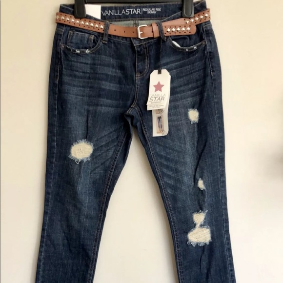 Vanilla Star Mid Rise Distressed Skinny Leg Jeans